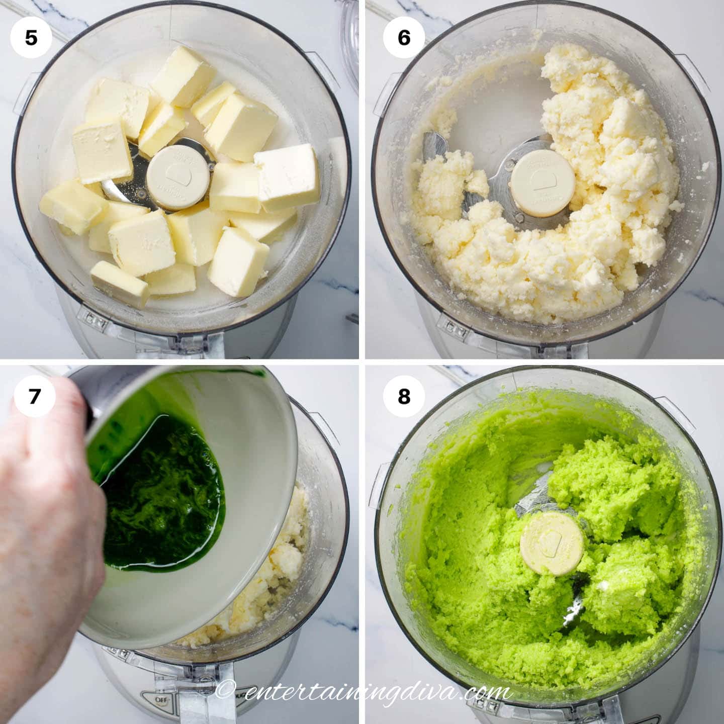 How to blend the butter, salt and green liquid mixture in a food processor