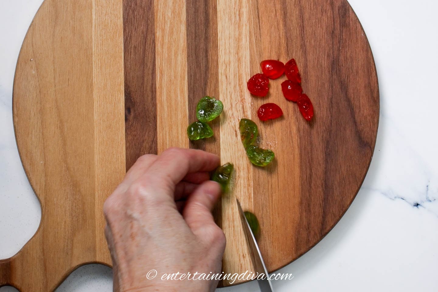 how to chop candied red and green cherries
