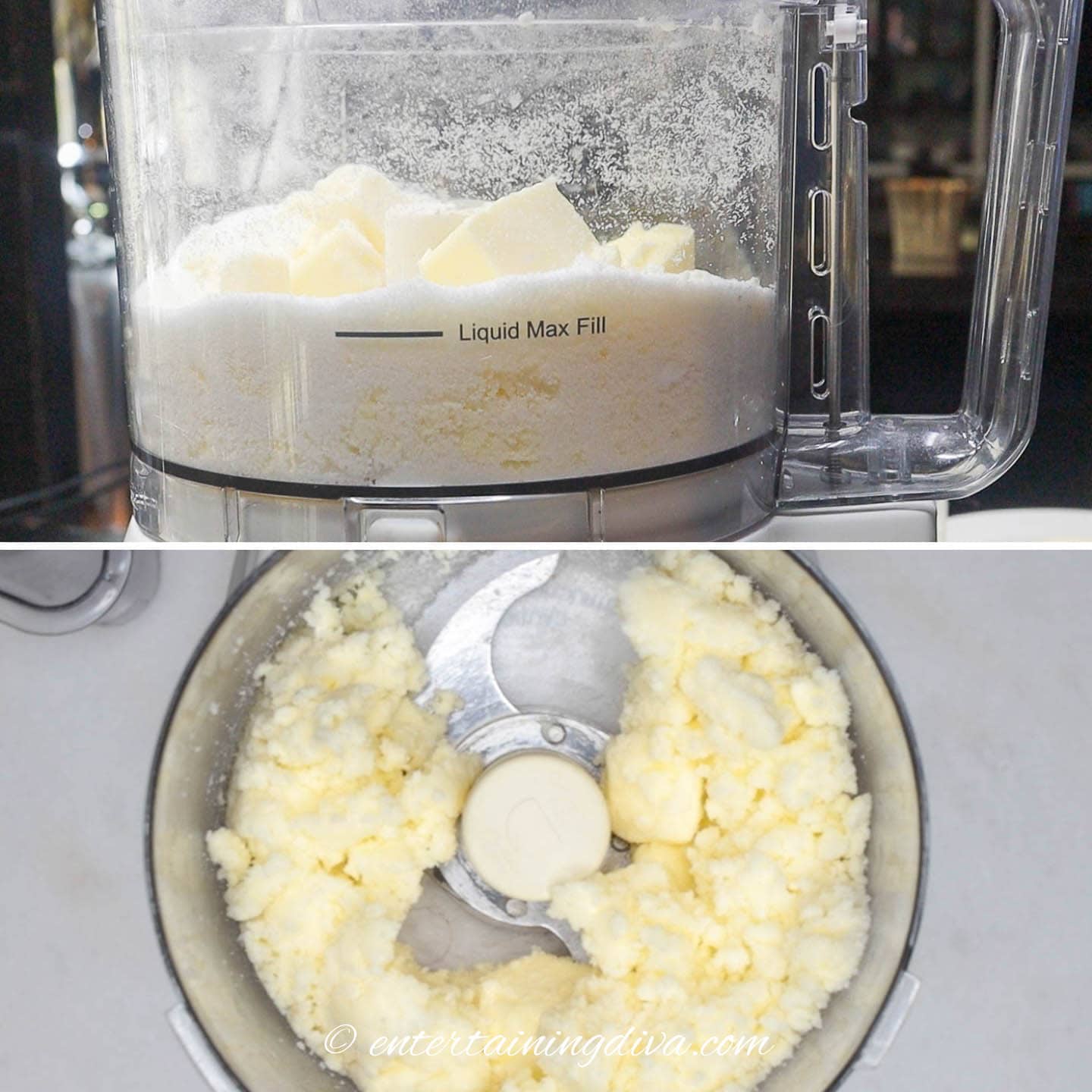sugar and butter mixed in a food processor