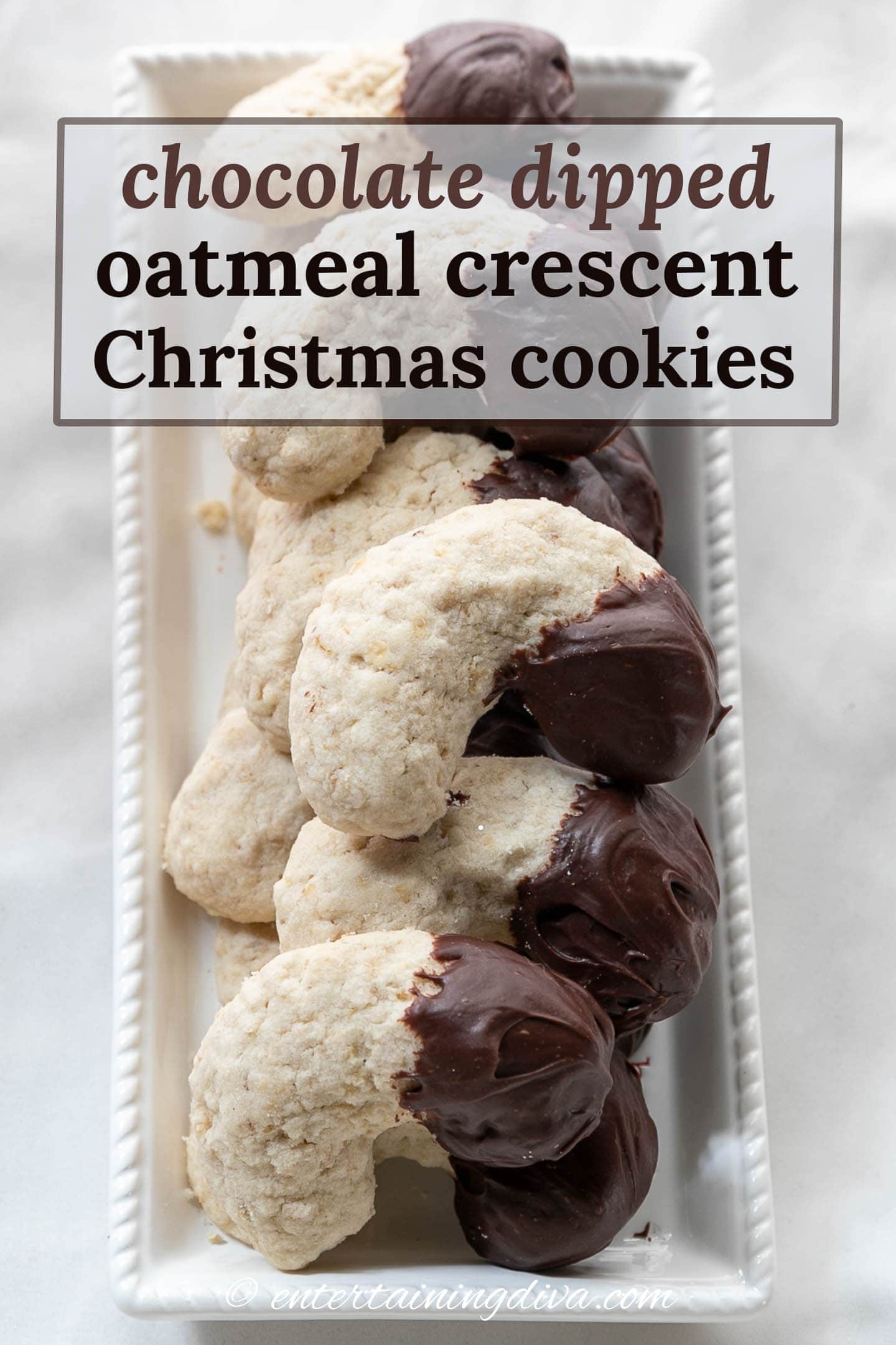chocolate dipped oatmeal crescent Christmas cookies