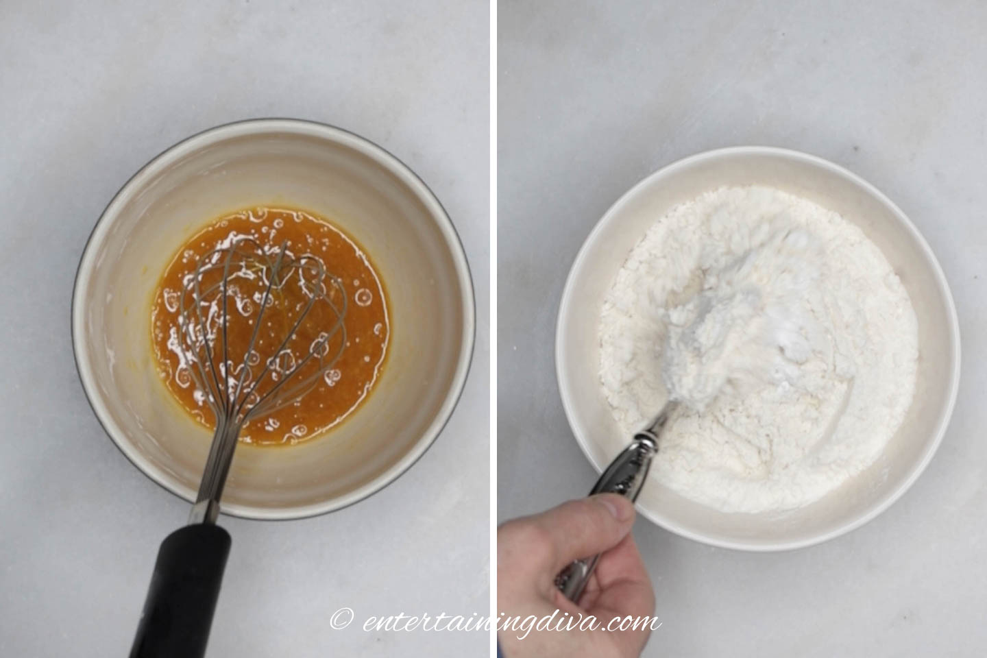 Mixing wet and dry ingredients in separate bowls