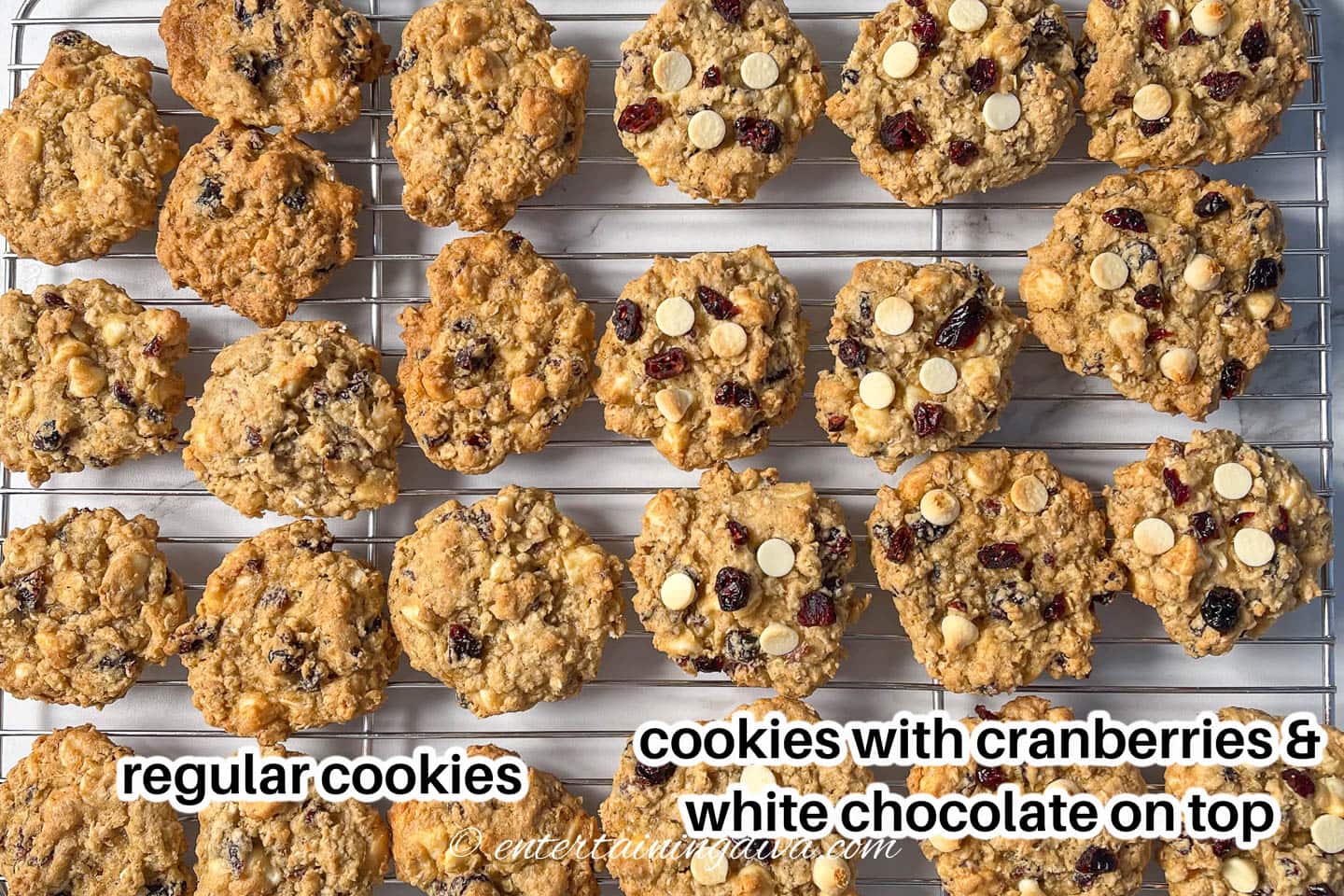 cranberry white chocolate oatmeal cookies with and without the extra white chocolate chips and cranberries