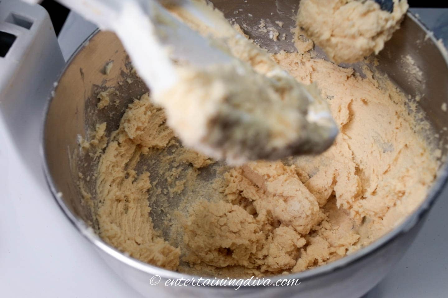 Whipped shortbread cookie dough in the mixer