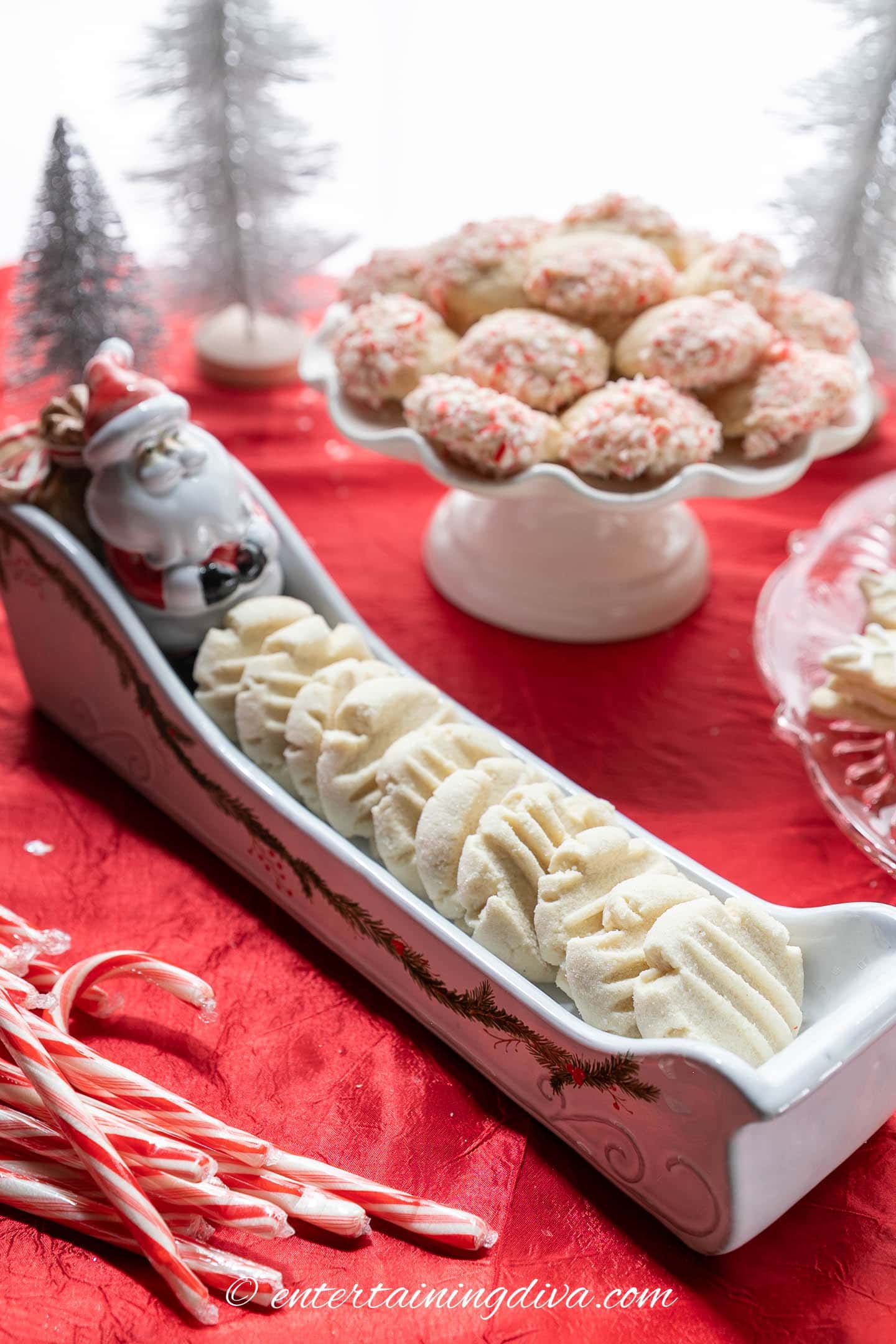 whipped shortbread cookies on a Christmas cookie table