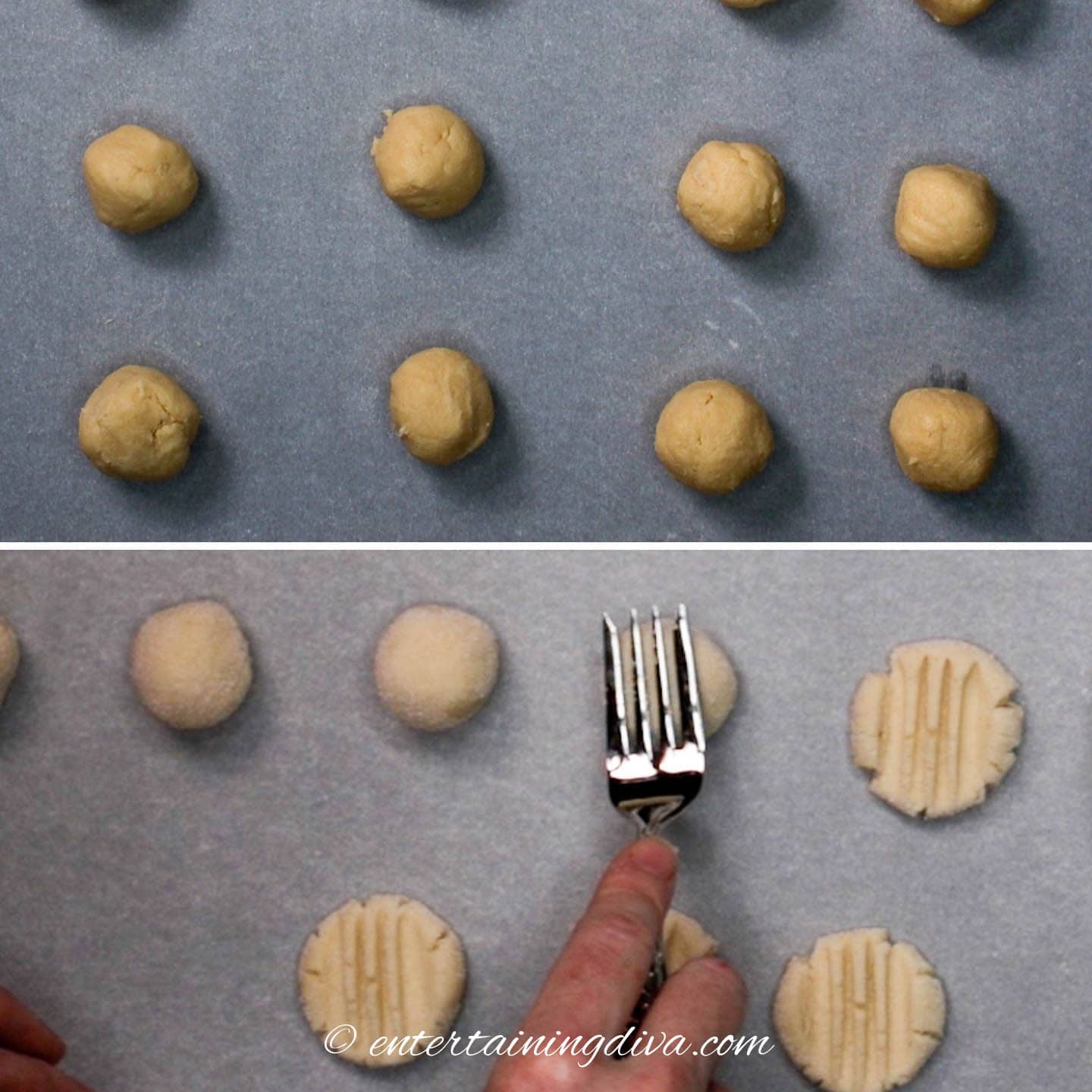 The whipped shortbread cookies on a baking sheet before cooking
