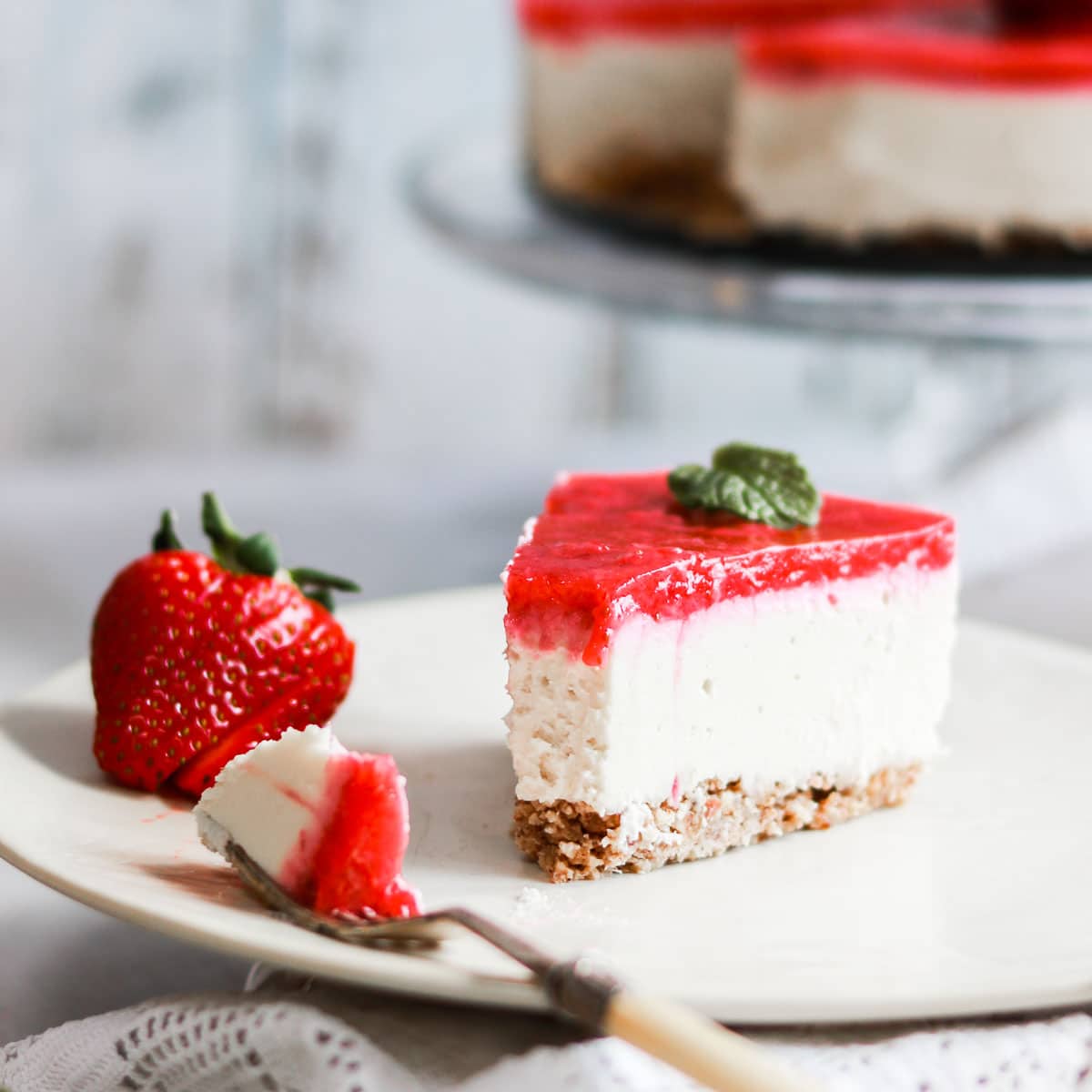 Vegan lemon strawberry cheesecake