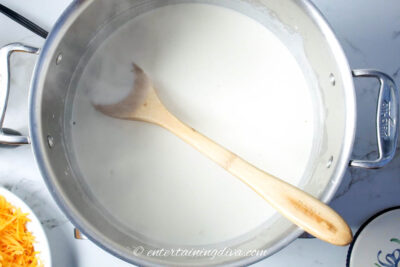 milk and chicken stock mixture in pot
