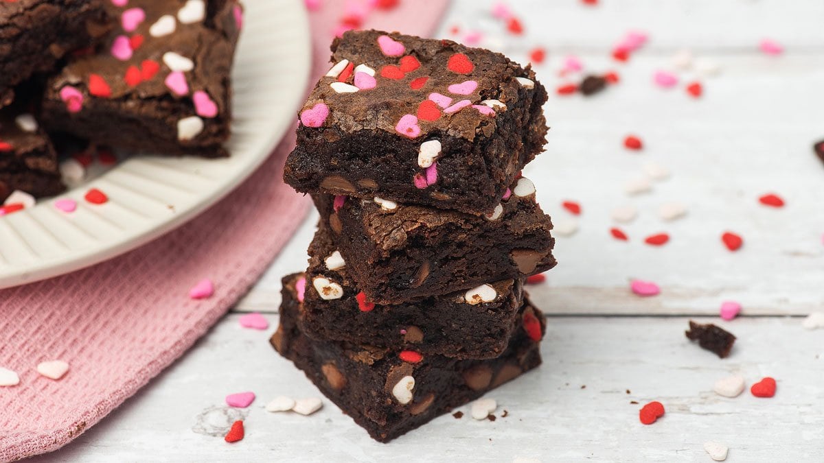 Fudgy chocolate brownies for Valentine’s Day