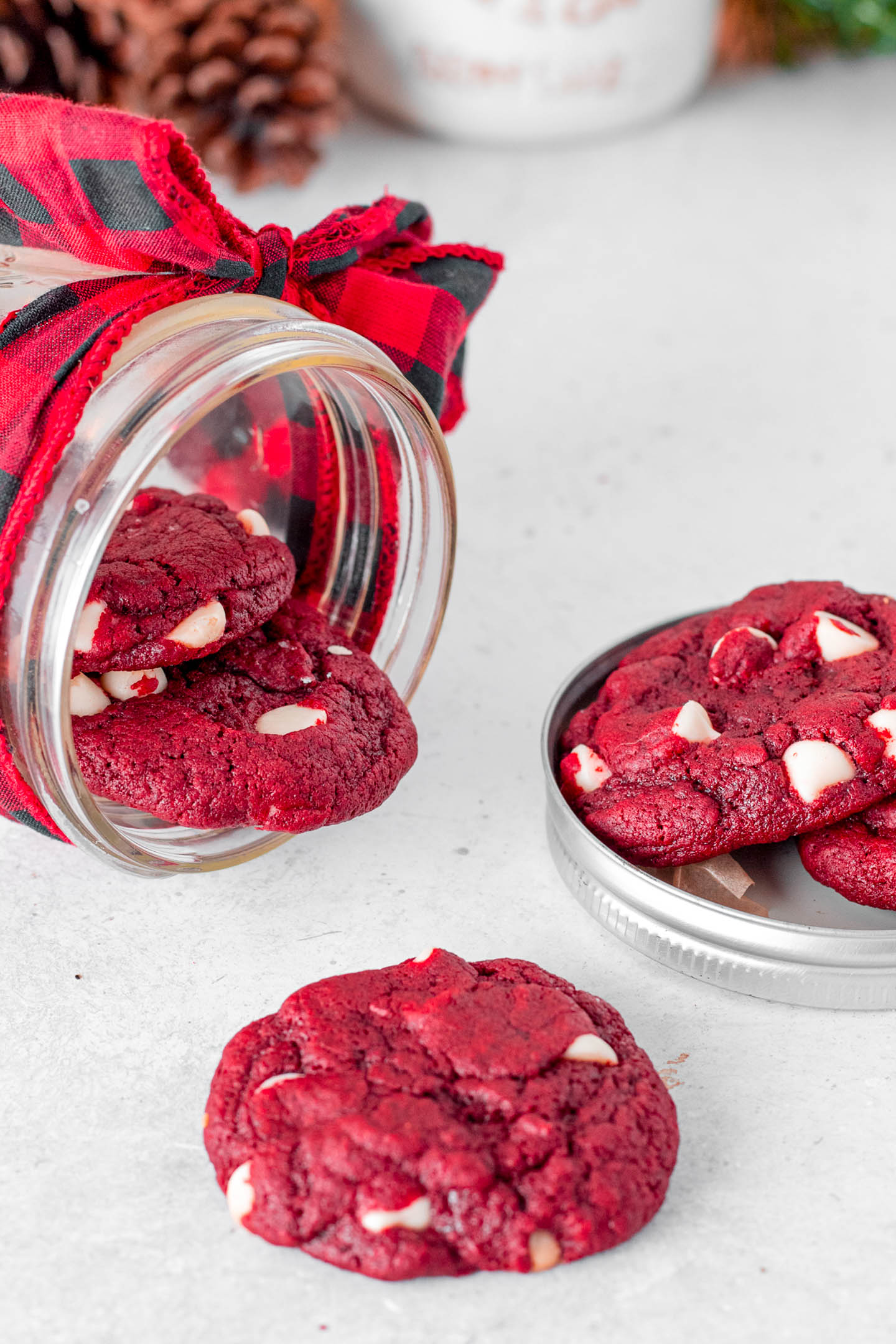 red velvet cookies in a mason jar