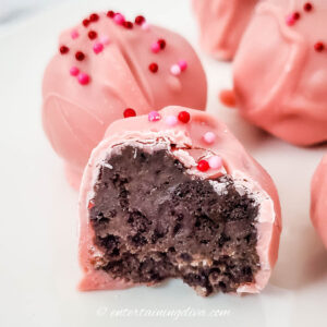Valentine Oreo ball with a bite out of it
