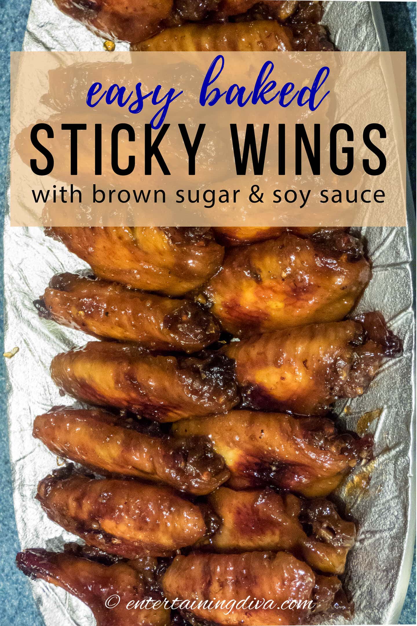 easy baked sticky Chinese chicken wings with brown sugar and soy sauce