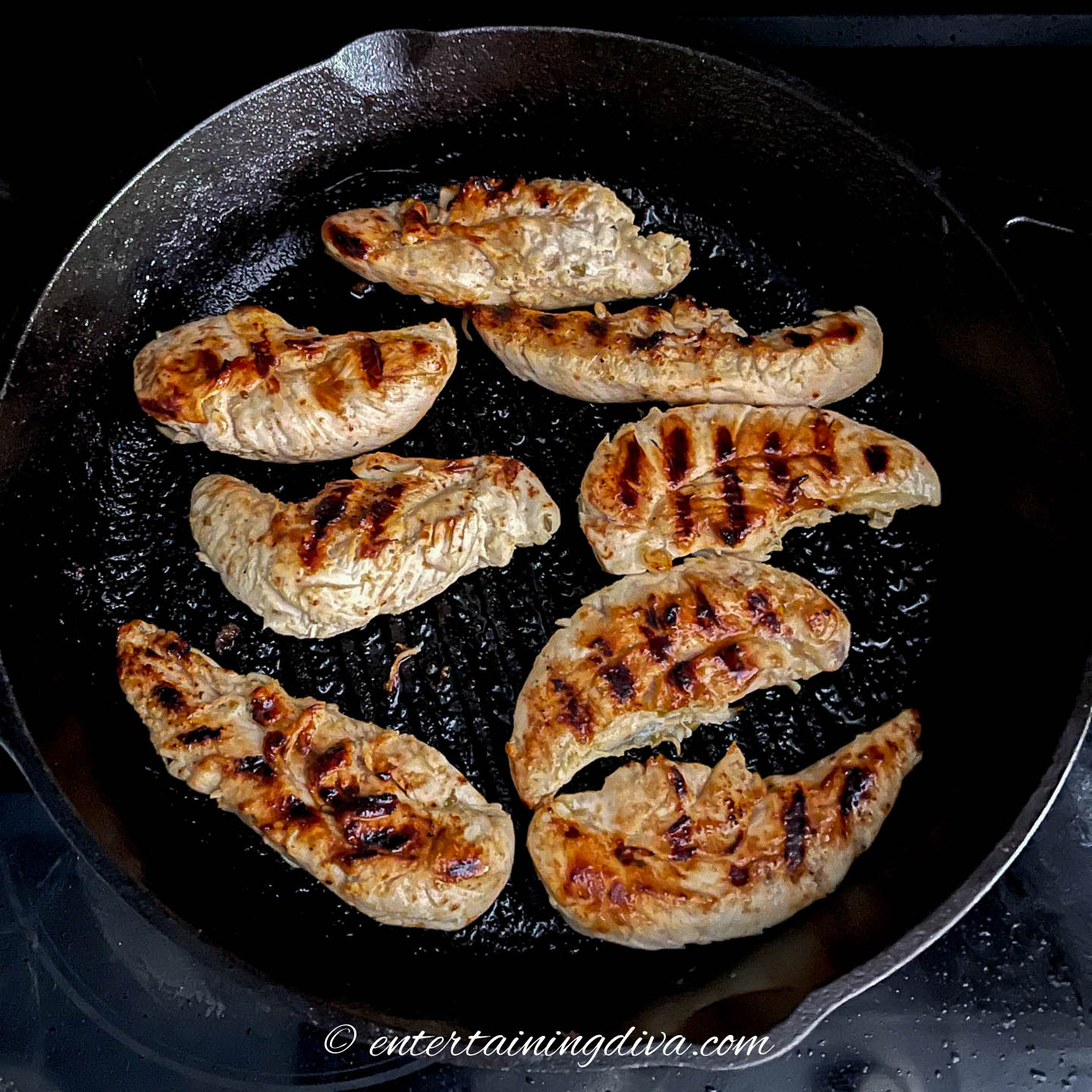 chicken cooked in a grill pan