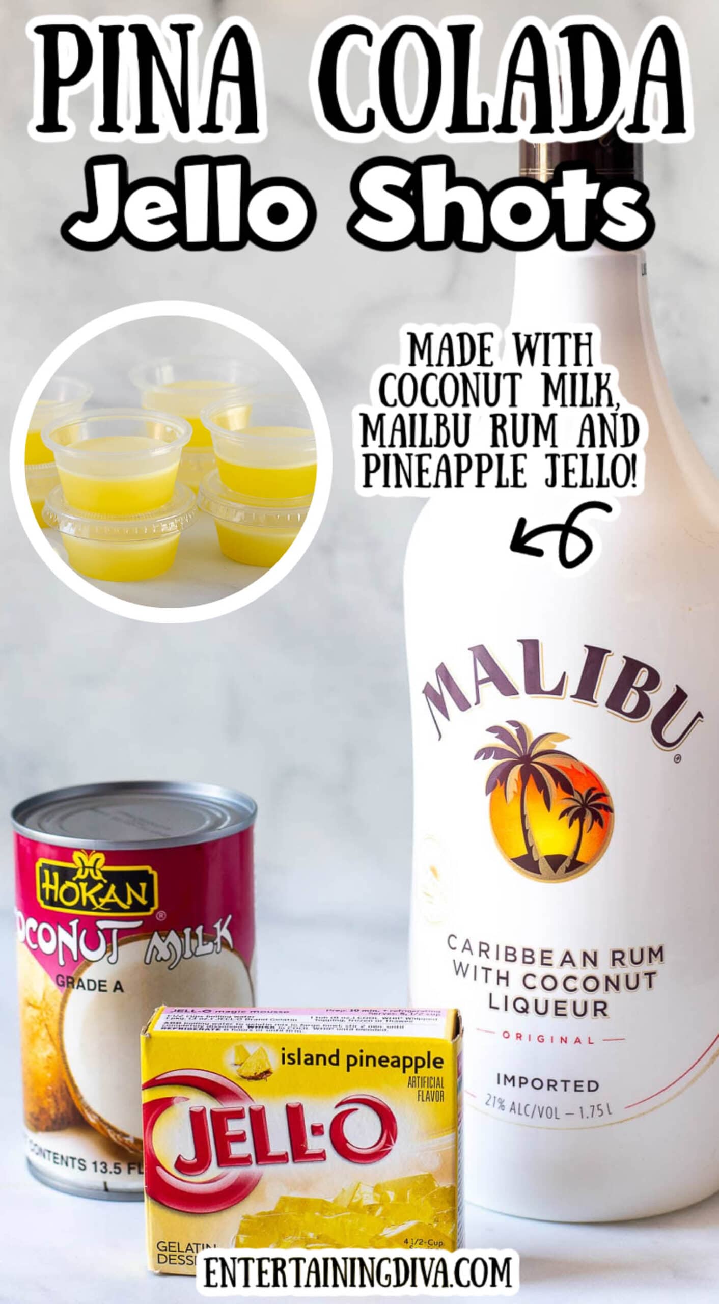 creamy pina colada jello shots with coconut milk