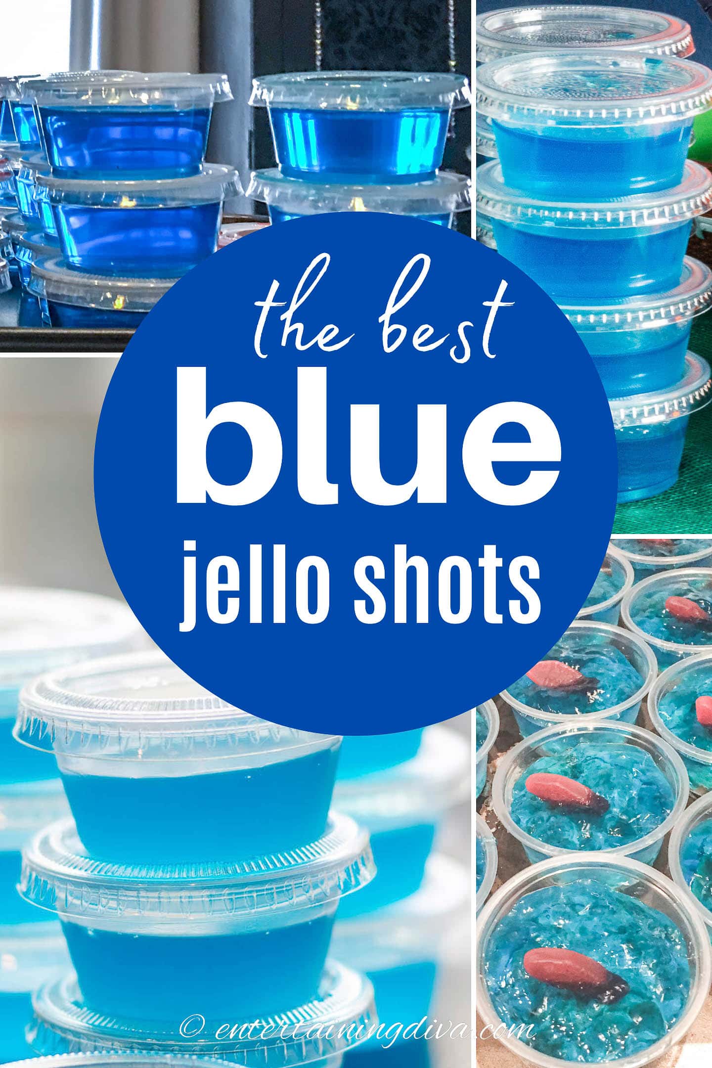 4 pictures of blue jello shots with the text "the best blue jello shots" over the middle