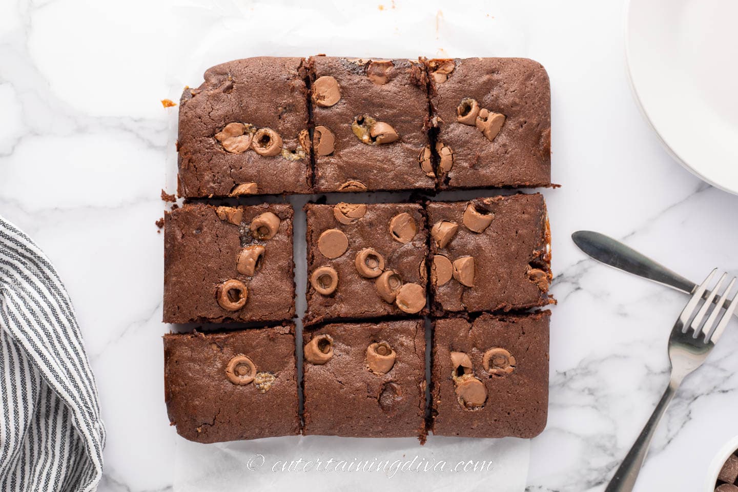 Rolo brownies cut into squares