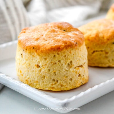 easy homemade cheddar cheese biscuit on a plate