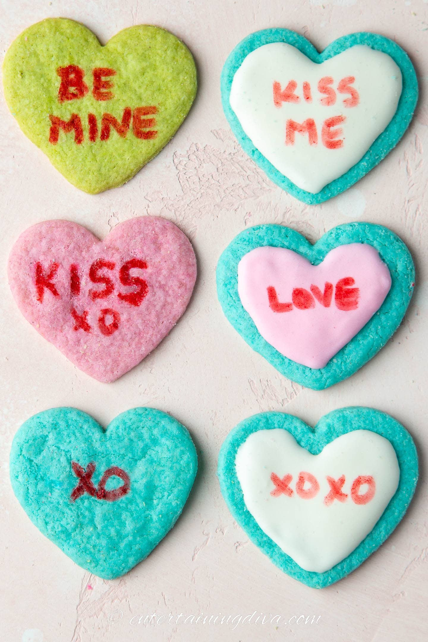 Conversation heart cookies with and without royal icing