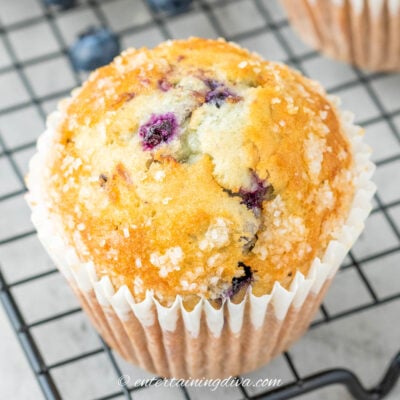 blueberry muffin on a cooling rack