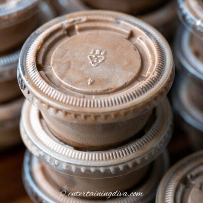 peanut butter chocolate pudding shots in plastic shot cups