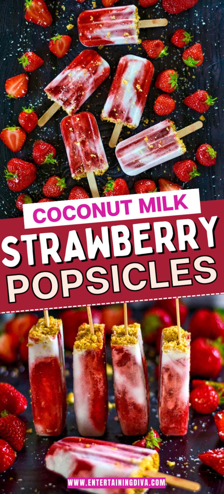 Homemade Coconut Milk Strawberry Popsicles