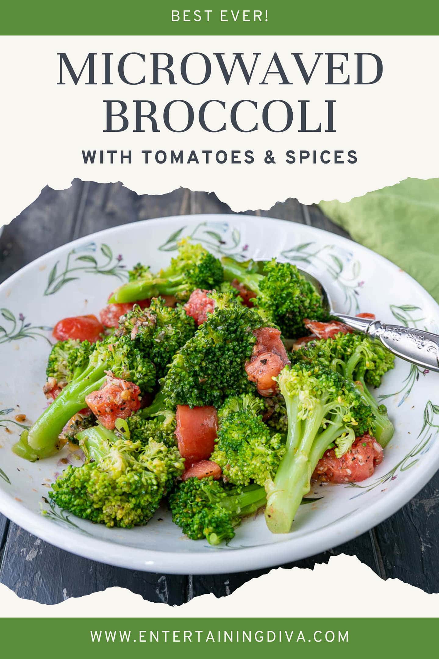 microwaved broccoli with tomatoes and spices