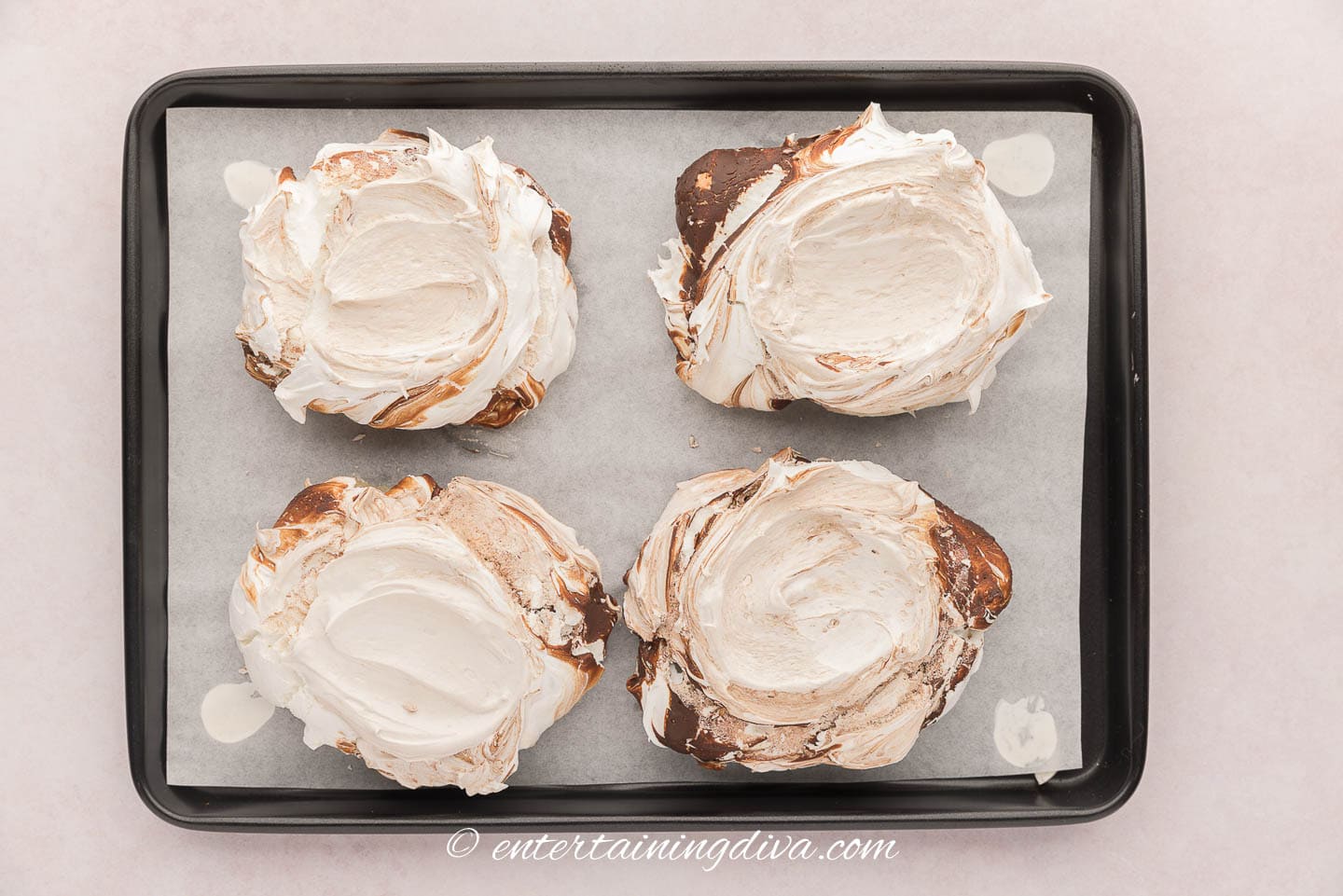 Pavlovas on a baking sheet after being baked