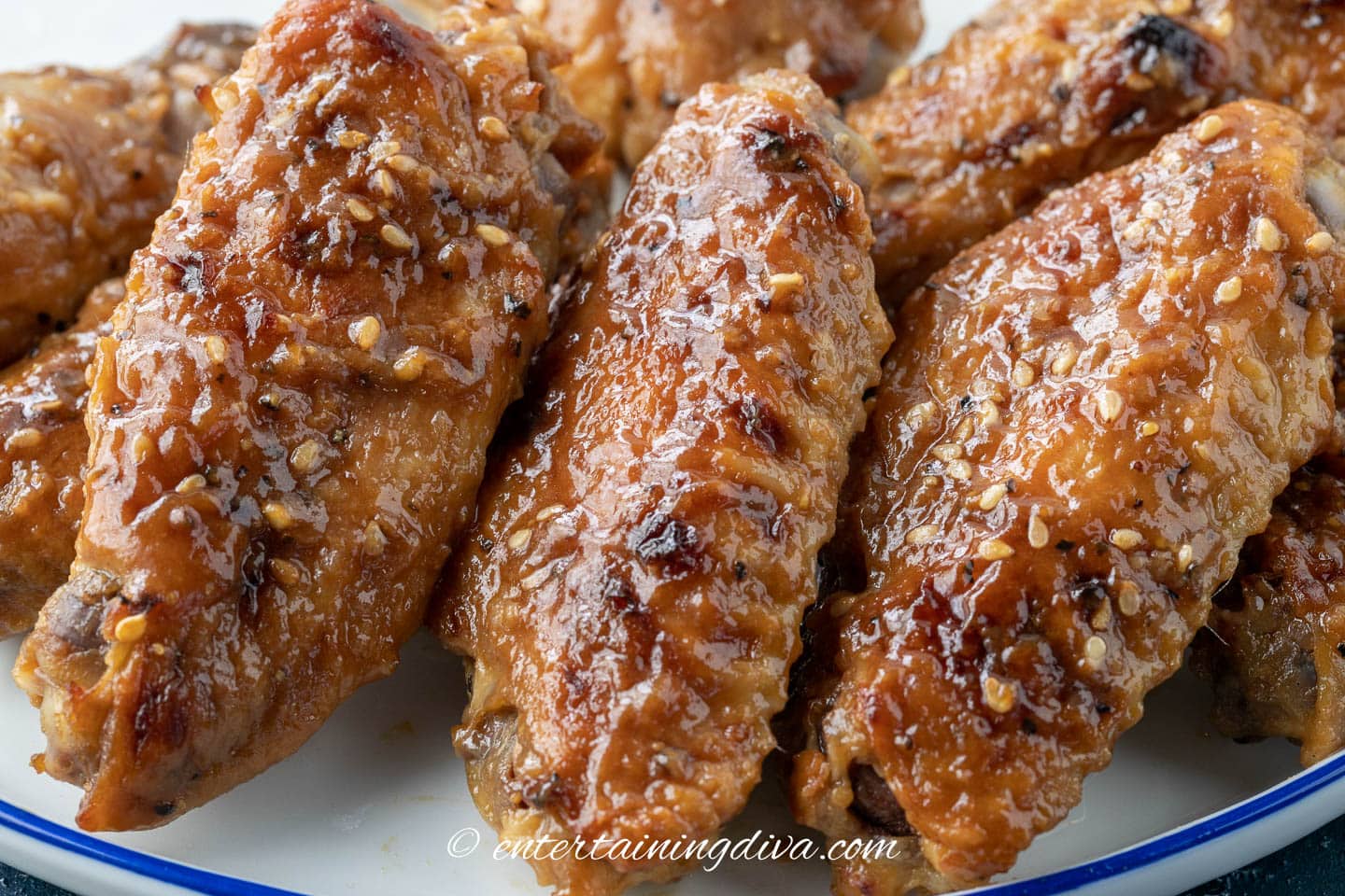 close up of sticky oyster sauce baked wings