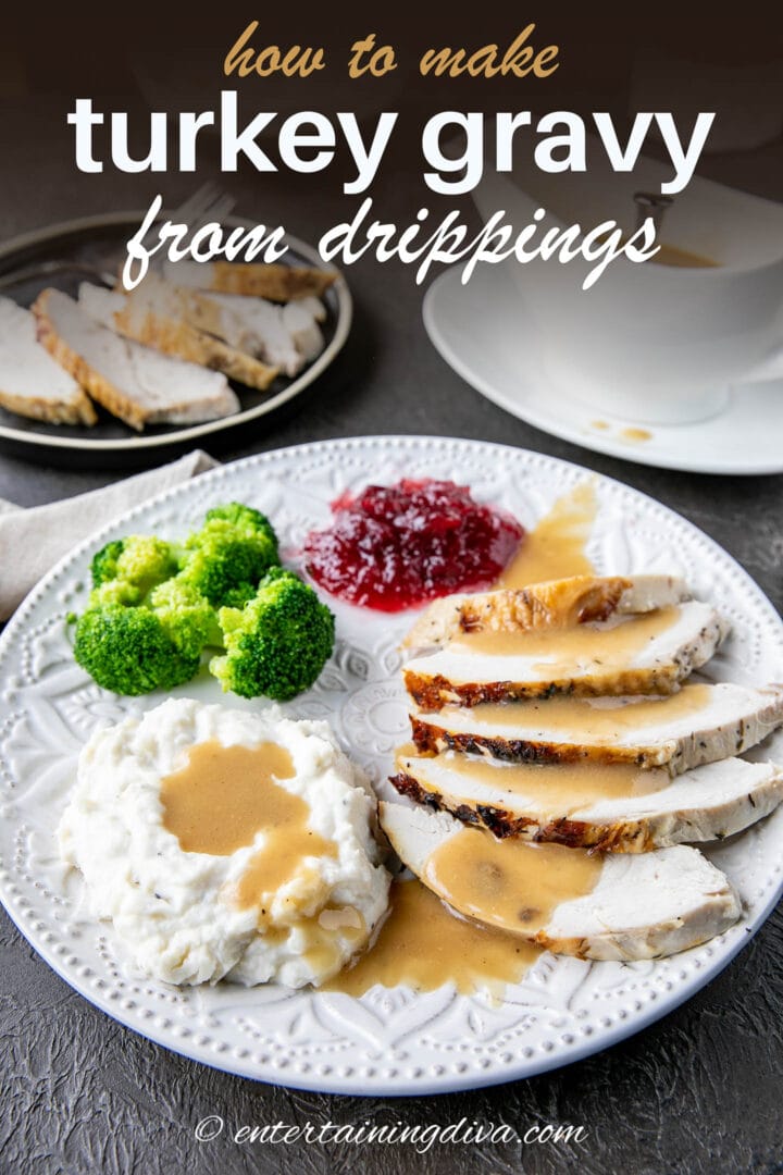 how to make turkey gravy with drippings pin image