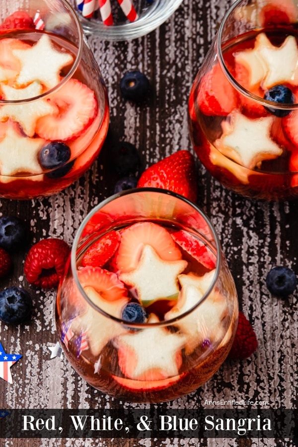 red, white and blue sangria with fruit cut into star shape