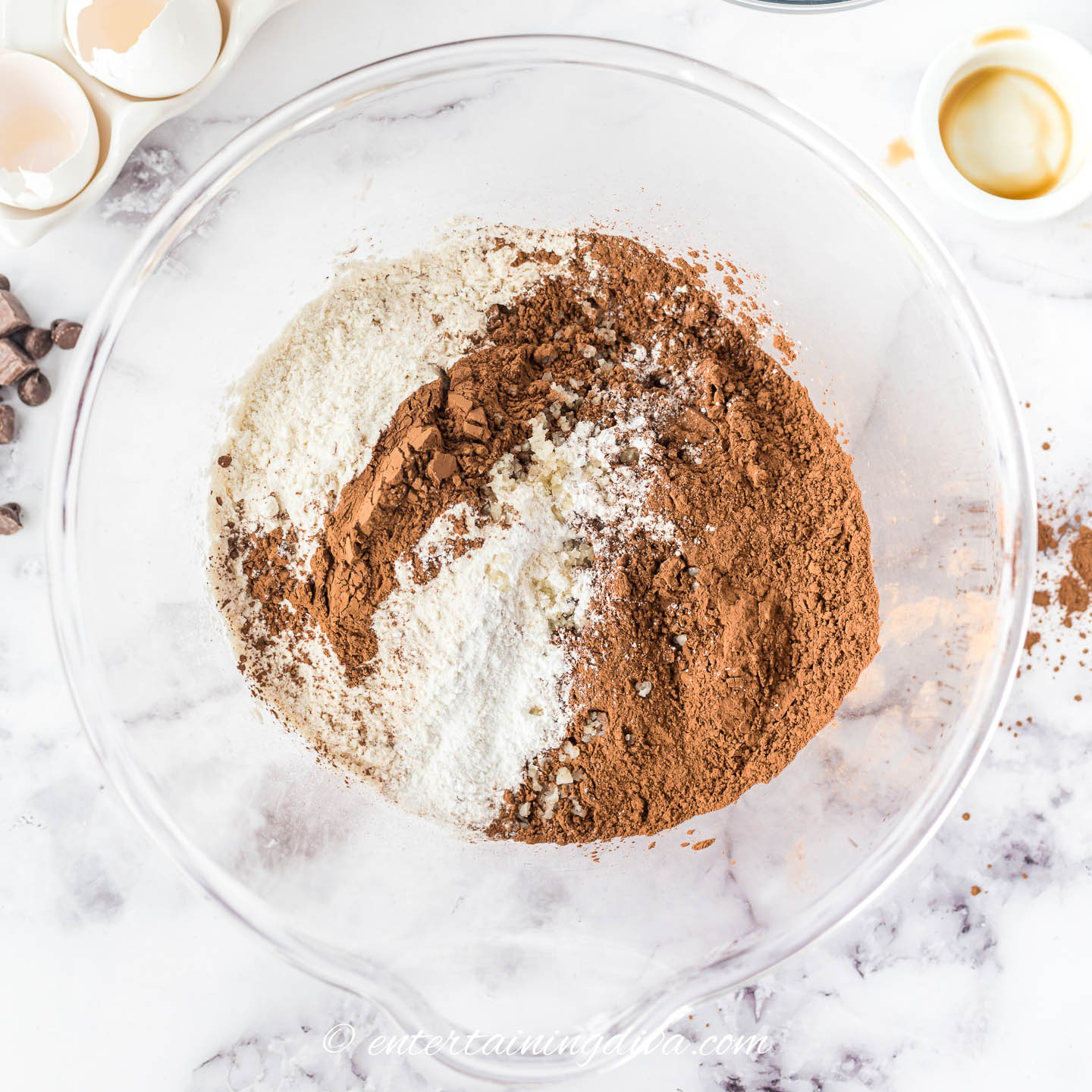 flour, cocoa powder, baking powder, and sea salt in a bowl