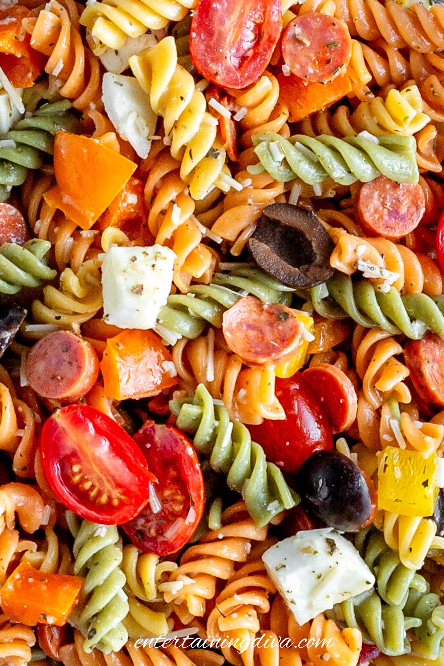 close up of italian pasta salad