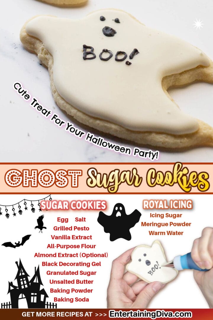 Halloween sugar cookies shaped like ghosts.