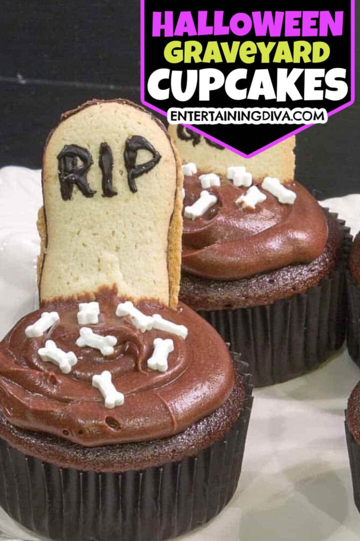 Graveyard-themed cupcakes perfect for Halloween celebrations.