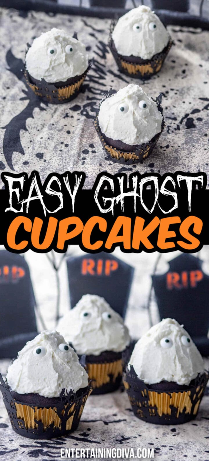 Easy Halloween ghost cupcakes.