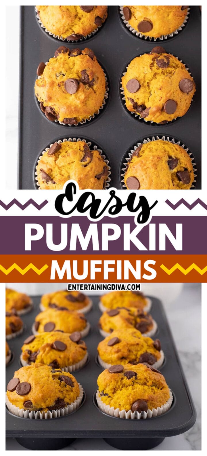Easy pumpkin chocolate chip muffins.