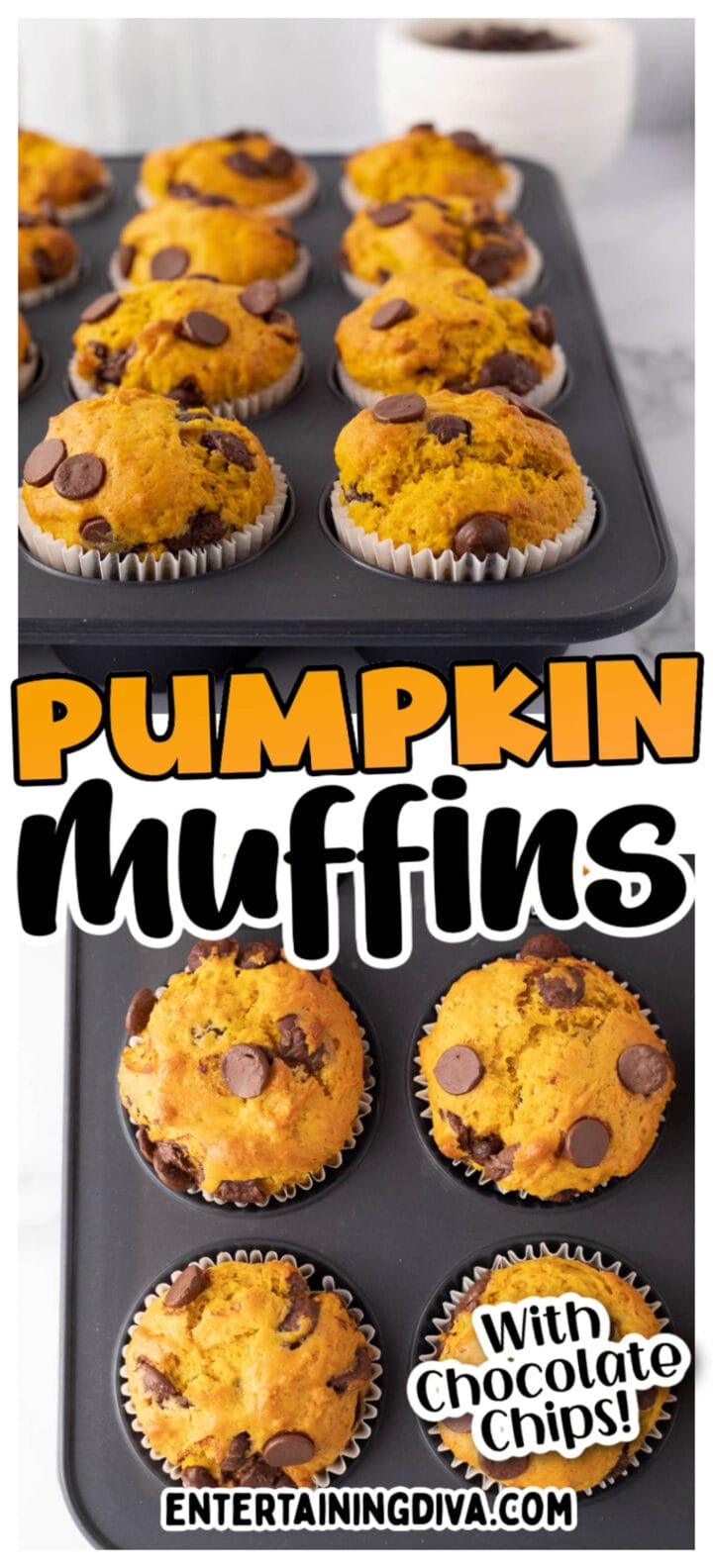 Pumpkin muffins with chocolate chips.