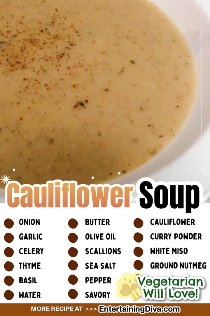Cauliflower soup served in a bowl.