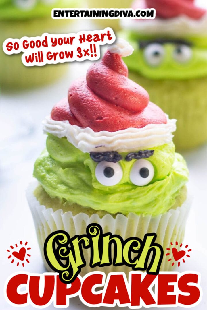 Grinch cupcakes with a heart surprise.