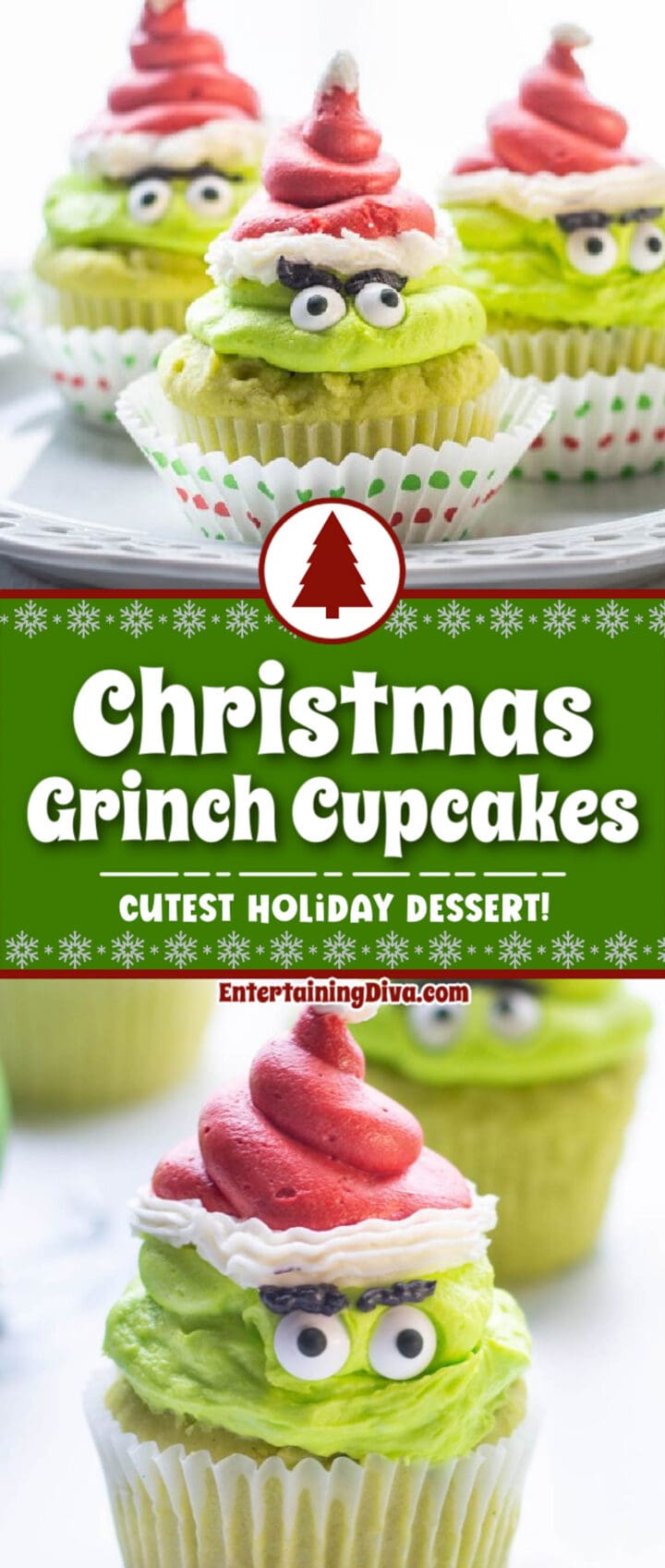 Grinch cupcakes with a sweet holiday twist.