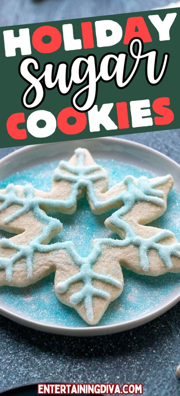 Snowflake sugar cookies on a plate.