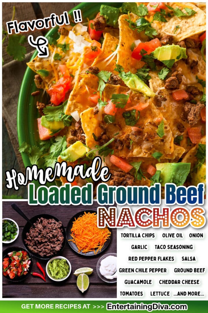 Delicious homemade loaded nachos with ground beef.