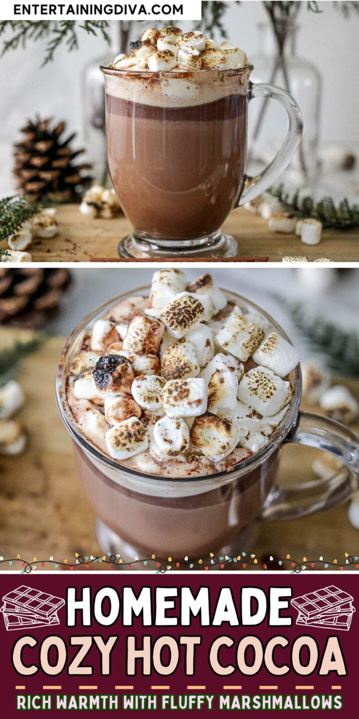 Homemade hot chocolate with marshmallows.