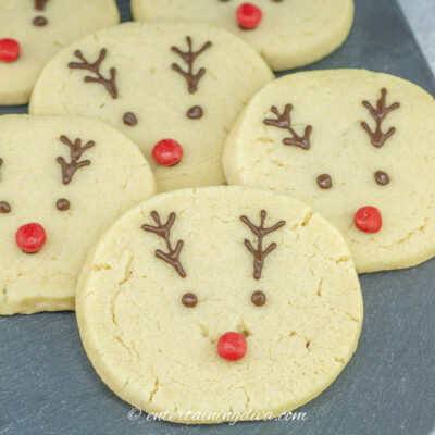Close up of easy reindeer sugar cookies