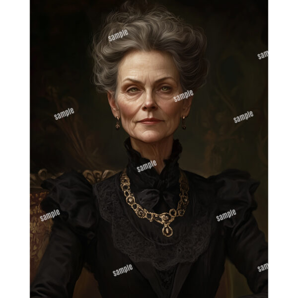 victorian lady vintage portrait 3 Mrs Ashbury vintage portrait of a Victorian woman with a black dress and ornate gold necklace