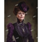 Portrait of a Victorian woman dressed in a purple hat and dress
