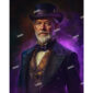 Portrait of a Victorian man with a top hat with a purple background
