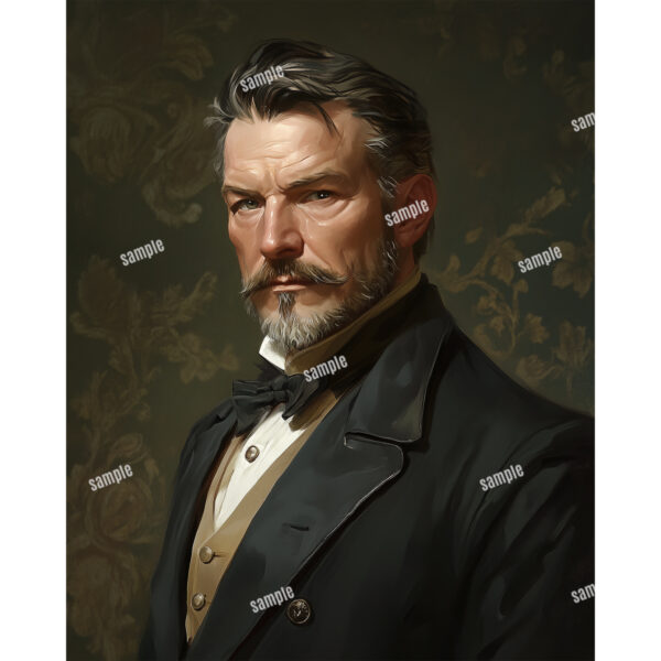 victorian man vintage portrait 7 A portrait of younger Victorian man with a beard wearing a tux in front of a dark green background