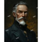 Vintage portrait of an older Victorian man with a black suit and a white beard