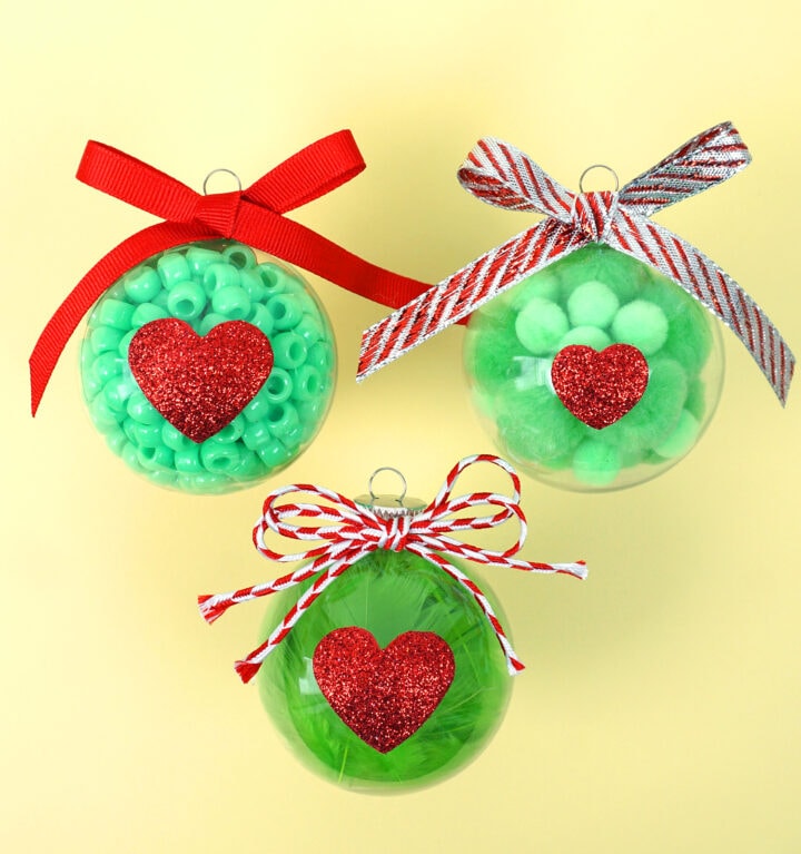 DIY Grinch ball Christmas ornaments