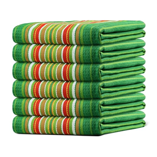 Urban Villa Kitchen Towels Waffle Stripes Dish Towels for Kitchen Leaf Green Set of 6 Kitchen Towels Highly Absorbent Cotton Over Sized 20X30 in with Mitered Corners Kitchen Hand Tea Towels